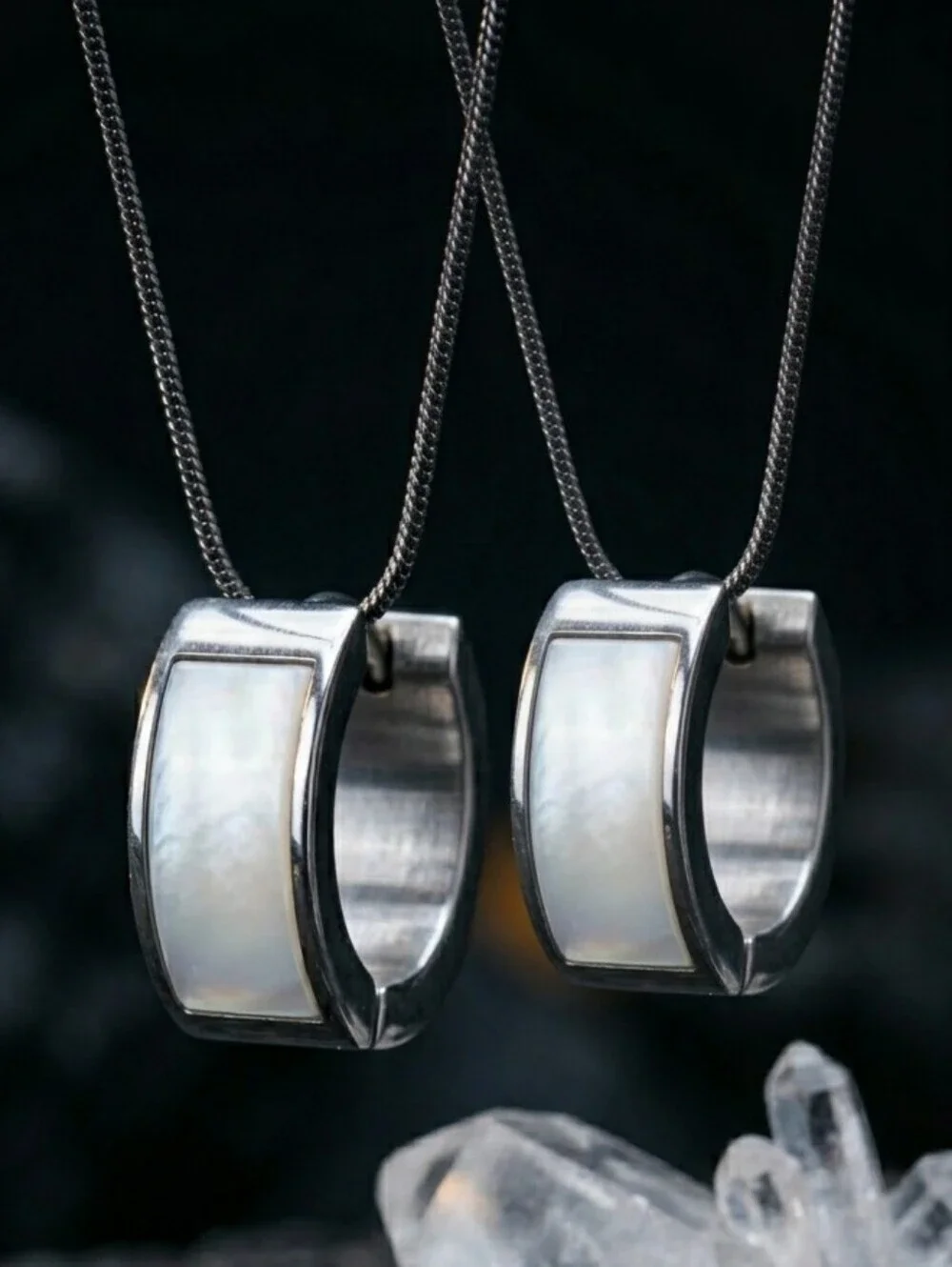 Quiet Luxury Mother of Pearl Stainless Steel Huggie Hoop Earrings Silver 0.5